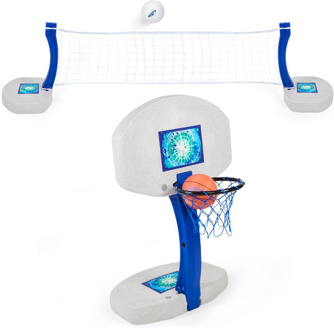 SwimWays 2 in 1 Volleyball/Basketball Set for In Ground & Above Ground Pools 6042387