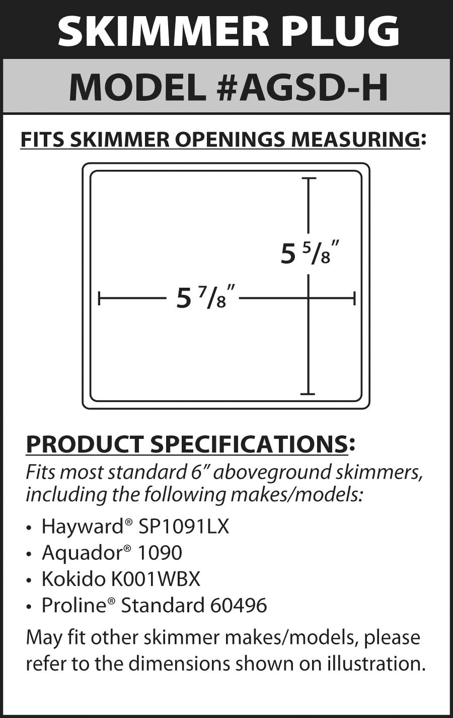 Simpooltec Standard Mouth Skimmer Plug, White AGSDH