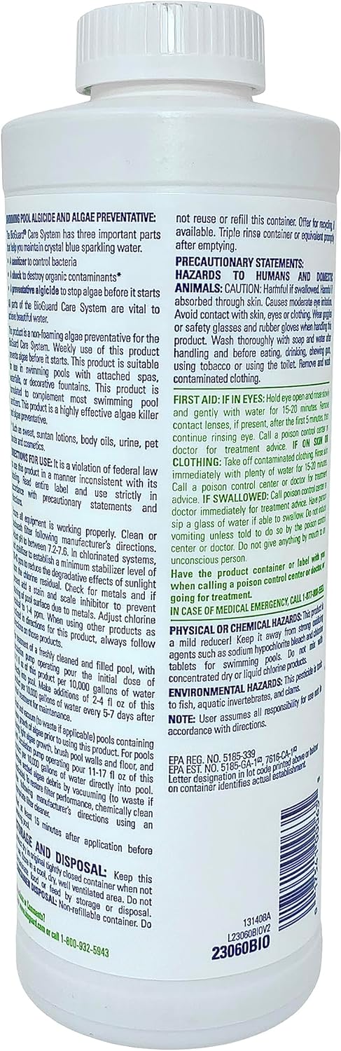 BioGuard Algae All 60 Non Foaming Algae Preventative 1qt 23060BIO