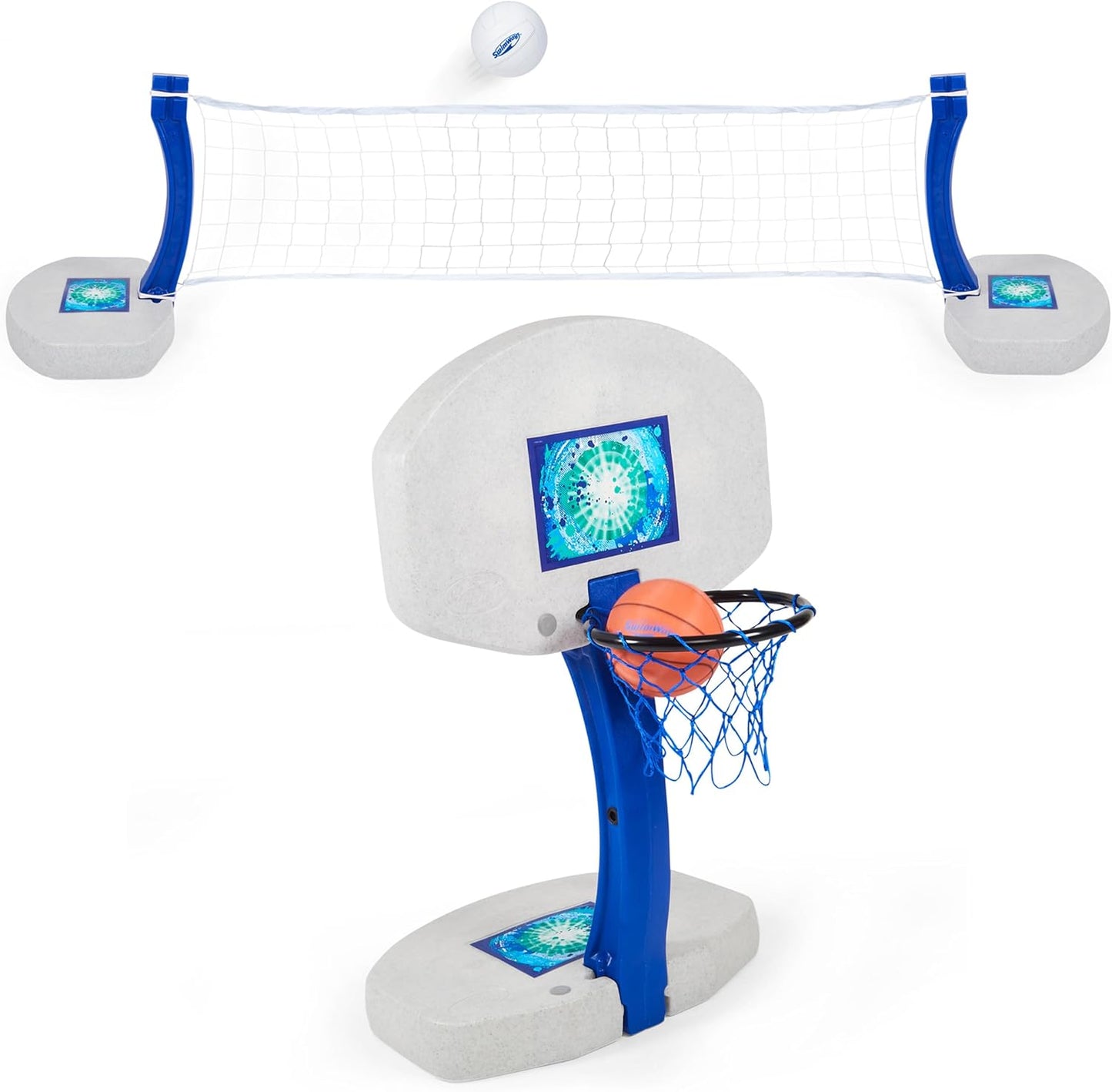 SwimWays 2 in 1 Volleyball/Basketball Set for In Ground & Above Ground Pools 6042387
