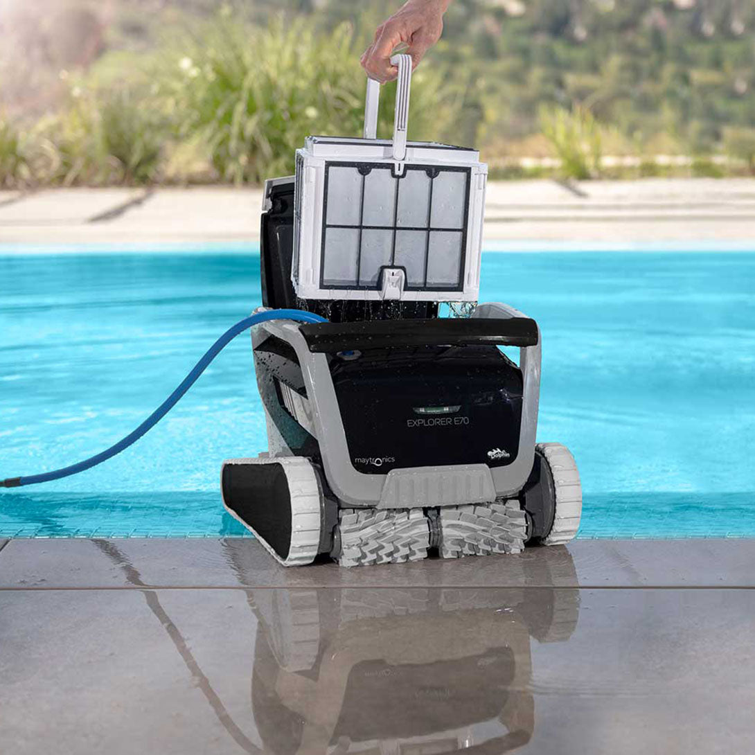 Dolphin E70 Explorer Robotic Pool Cleaner With Caddy and Wifi